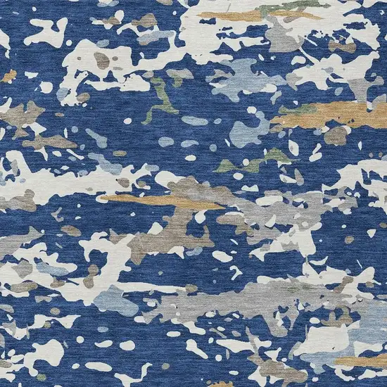 Navy Blue And Ivory Abstract Washable Indoor Outdoor Area Rug Photo 2