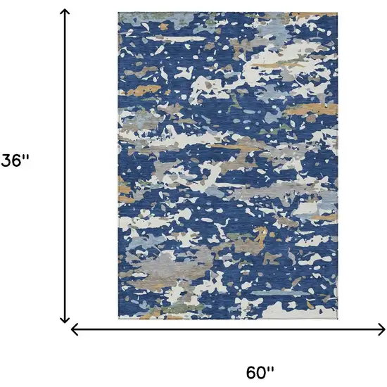 Navy Blue And Ivory Abstract Washable Indoor Outdoor Area Rug Photo 6