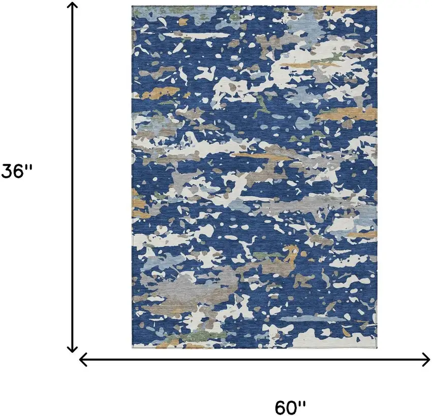 Navy Blue And Ivory Abstract Washable Indoor Outdoor Area Rug Photo 6
