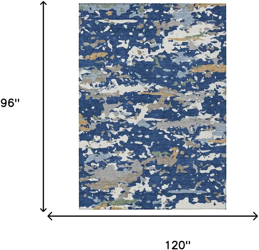 Navy Blue And Ivory Abstract Washable Indoor Outdoor Area Rug Photo 6