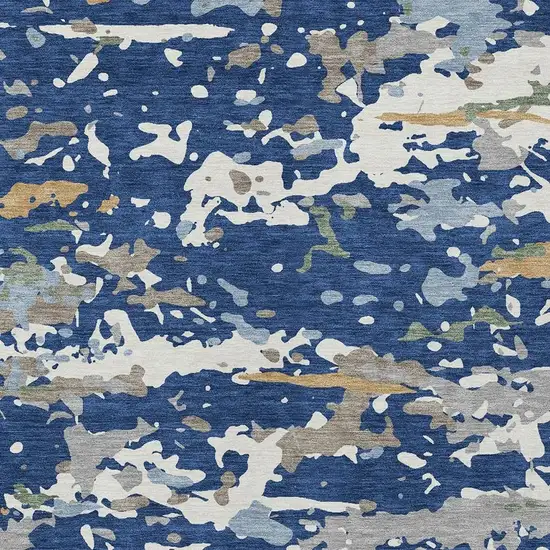 Navy Blue And Ivory Abstract Washable Indoor Outdoor Area Rug Photo 2