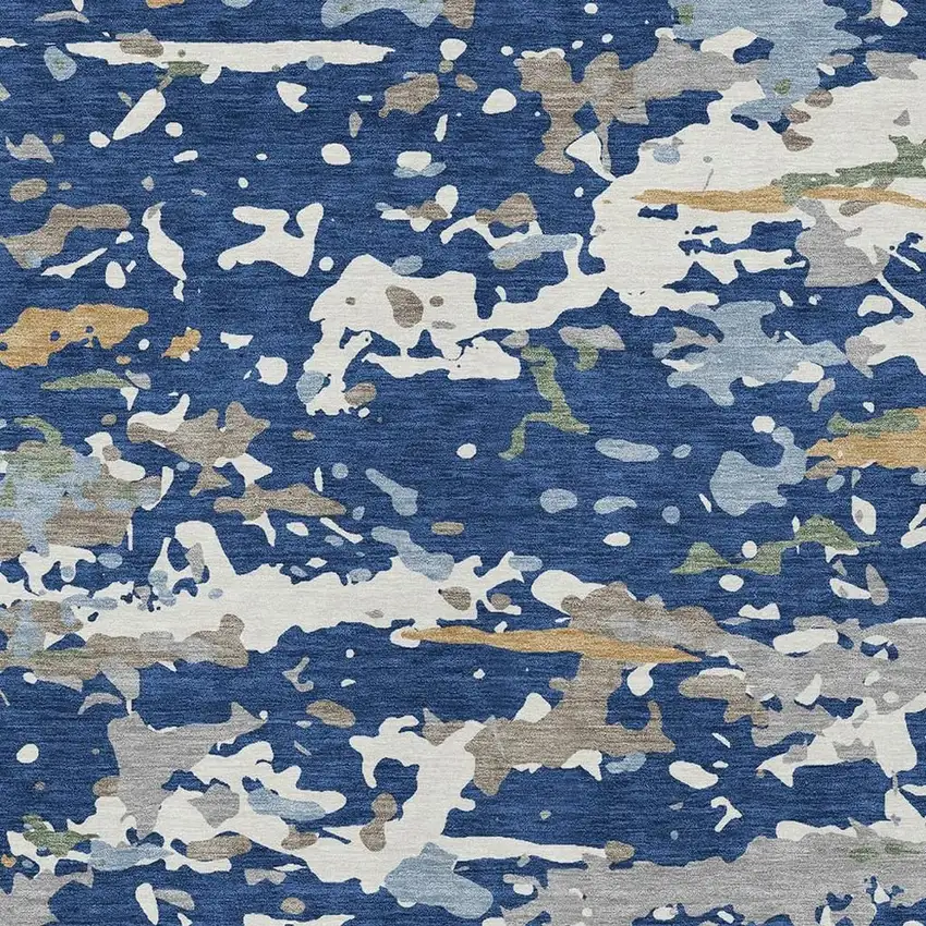 Navy Blue And Ivory Abstract Washable Indoor Outdoor Area Rug Photo 2