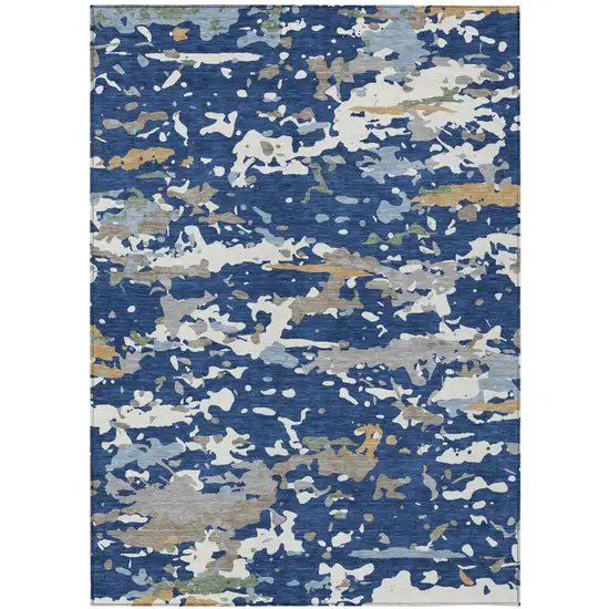 Navy Blue And Ivory Abstract Washable Indoor Outdoor Area Rug Photo 1