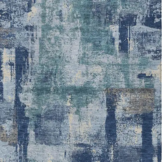 Navy Blue And Ivory Abstract Washable Indoor Outdoor Area Rug Photo 3