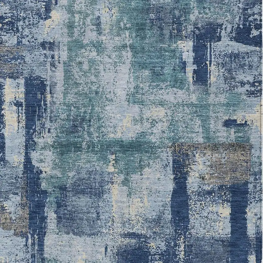 Navy Blue And Ivory Abstract Washable Indoor Outdoor Area Rug Photo 3