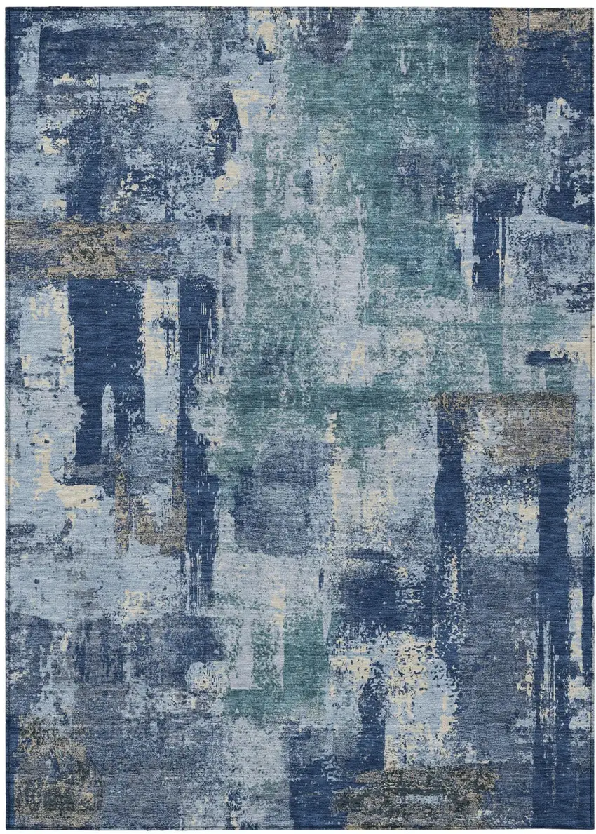 Navy Blue And Ivory Abstract Washable Indoor Outdoor Area Rug Photo 2
