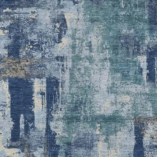 Navy Blue And Ivory Abstract Washable Indoor Outdoor Area Rug Photo 5