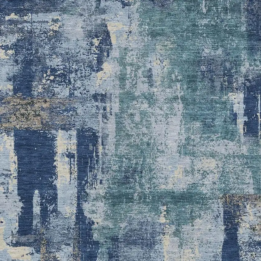 Navy Blue And Ivory Abstract Washable Indoor Outdoor Area Rug Photo 5
