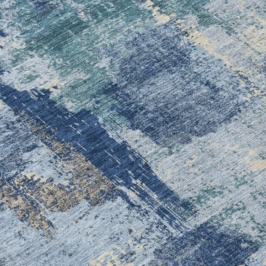 Navy Blue And Ivory Abstract Washable Indoor Outdoor Area Rug Photo 8