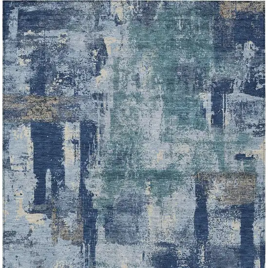 Navy Blue And Ivory Abstract Washable Indoor Outdoor Area Rug Photo 4