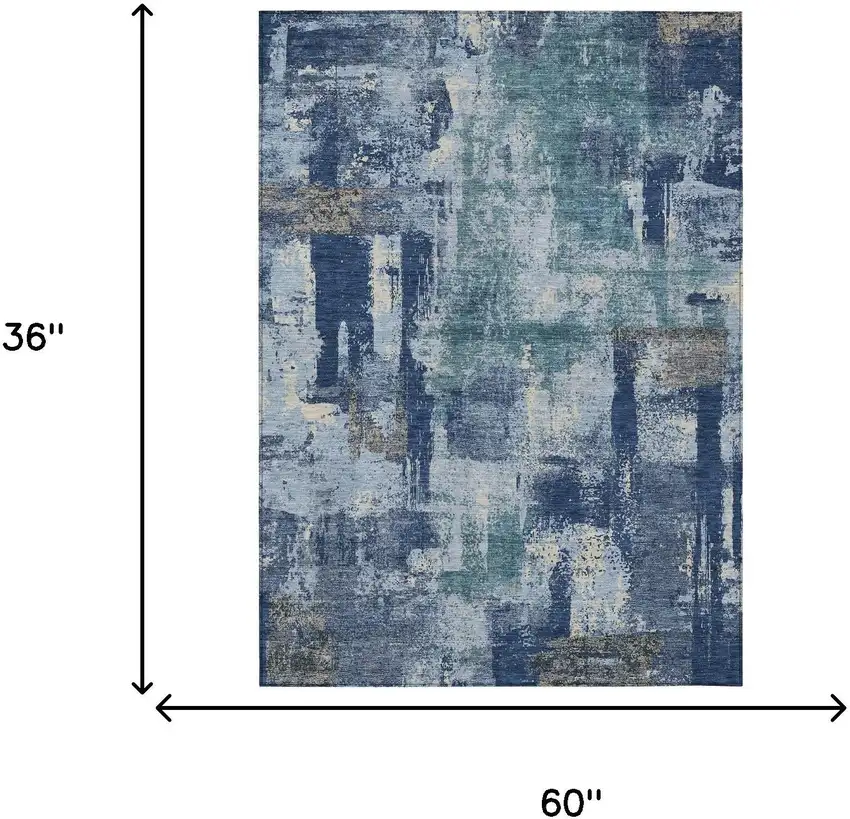 Navy Blue And Ivory Abstract Washable Indoor Outdoor Area Rug Photo 9
