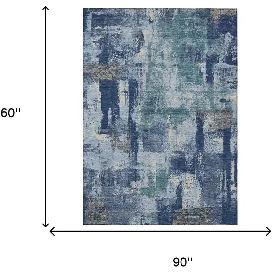 Navy Blue And Ivory Abstract Washable Indoor Outdoor Area Rug Photo 9