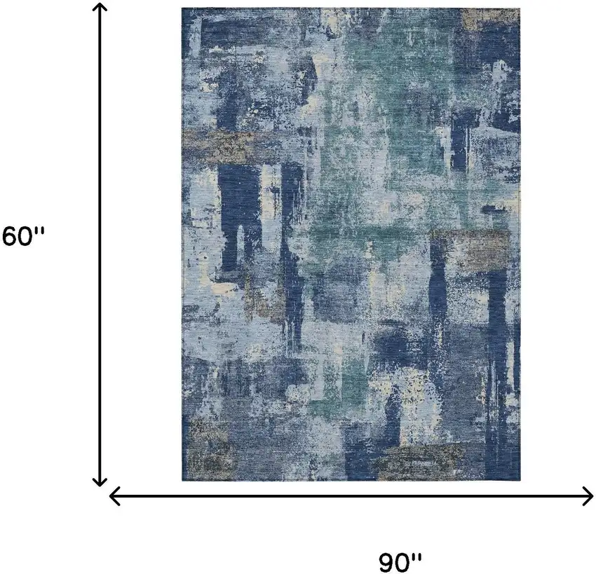 Navy Blue And Ivory Abstract Washable Indoor Outdoor Area Rug Photo 9
