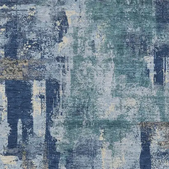 Navy Blue And Ivory Abstract Washable Indoor Outdoor Area Rug Photo 5