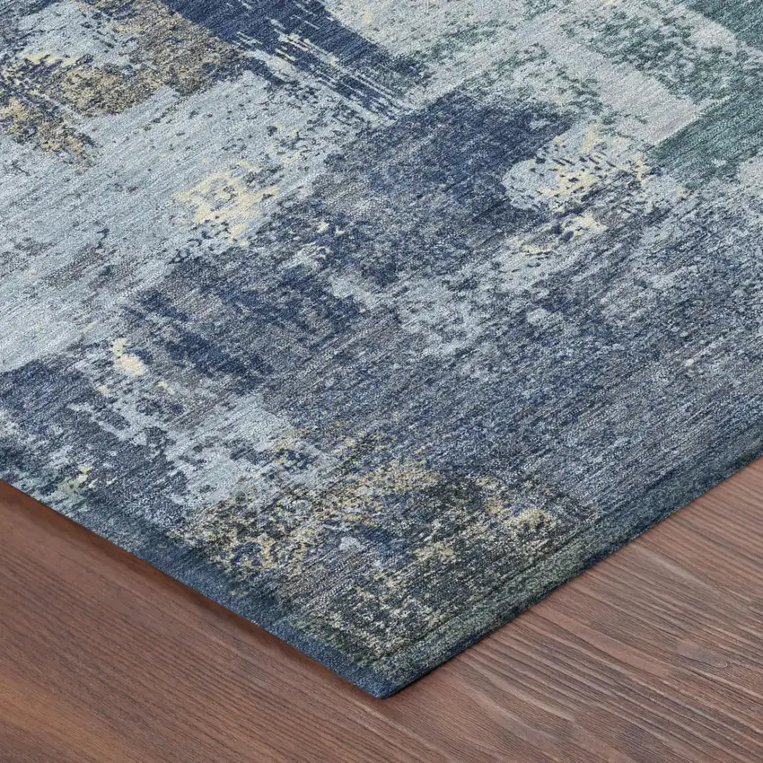 Navy Blue And Ivory Abstract Washable Indoor Outdoor Area Rug Photo 7