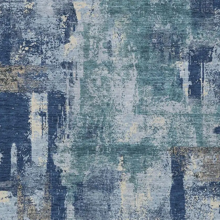Navy Blue And Ivory Abstract Washable Indoor Outdoor Area Rug Photo 3