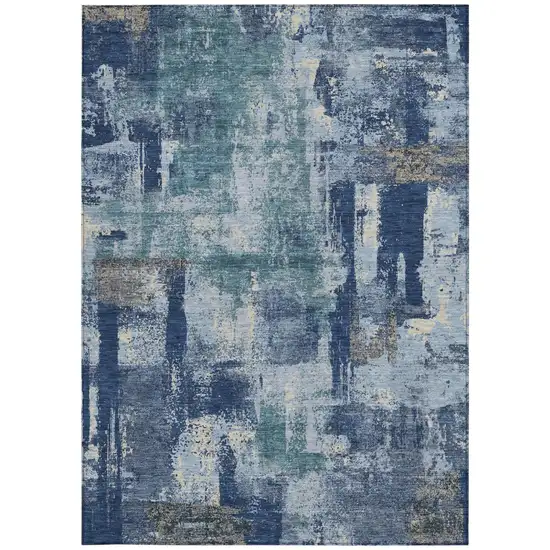 Navy Blue And Ivory Abstract Washable Indoor Outdoor Area Rug Photo 4