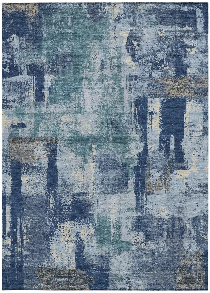Navy Blue And Ivory Abstract Washable Indoor Outdoor Area Rug Photo 4