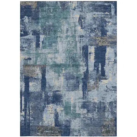 Navy Blue And Ivory Abstract Washable Indoor Outdoor Area Rug Photo 3