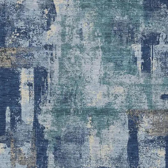 Navy Blue And Ivory Abstract Washable Indoor Outdoor Area Rug Photo 4