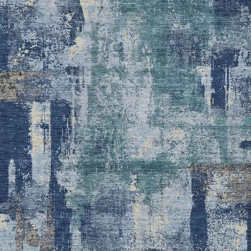 Navy Blue And Ivory Abstract Washable Indoor Outdoor Area Rug Photo 4