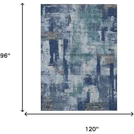 Navy Blue And Ivory Abstract Washable Indoor Outdoor Area Rug Photo 8