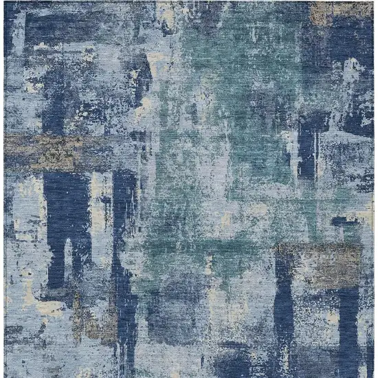 Navy Blue And Ivory Abstract Washable Indoor Outdoor Area Rug Photo 5