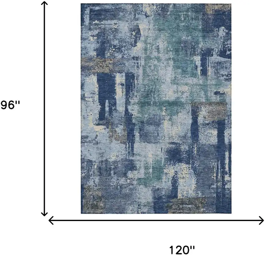 Navy Blue And Ivory Abstract Washable Indoor Outdoor Area Rug Photo 8
