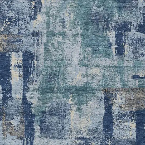 Navy Blue And Ivory Abstract Washable Indoor Outdoor Area Rug Photo 3