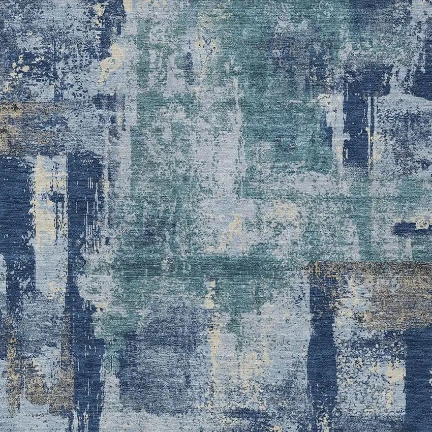 Navy Blue And Ivory Abstract Washable Indoor Outdoor Area Rug Photo 3