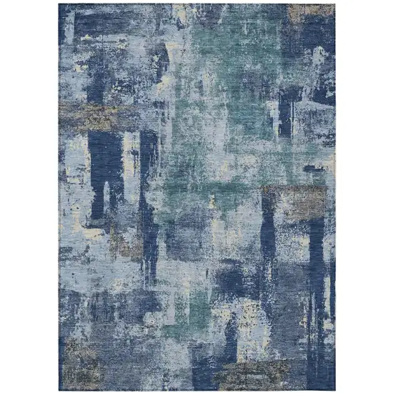 Navy Blue And Ivory Abstract Washable Indoor Outdoor Area Rug Photo 2
