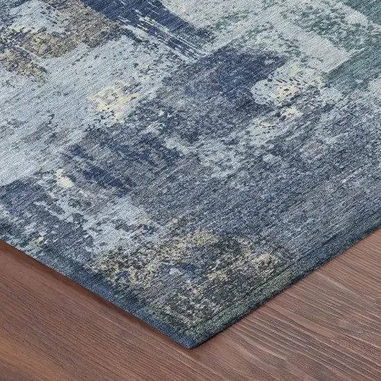 Navy Blue And Ivory Abstract Washable Indoor Outdoor Area Rug Photo 7