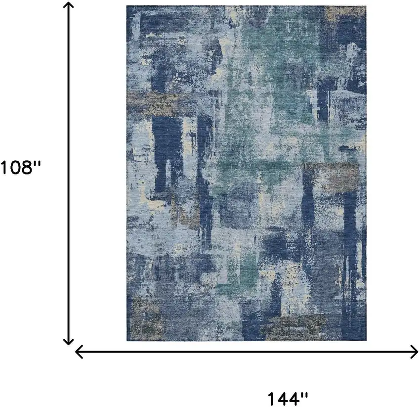 Navy Blue And Ivory Abstract Washable Indoor Outdoor Area Rug Photo 9