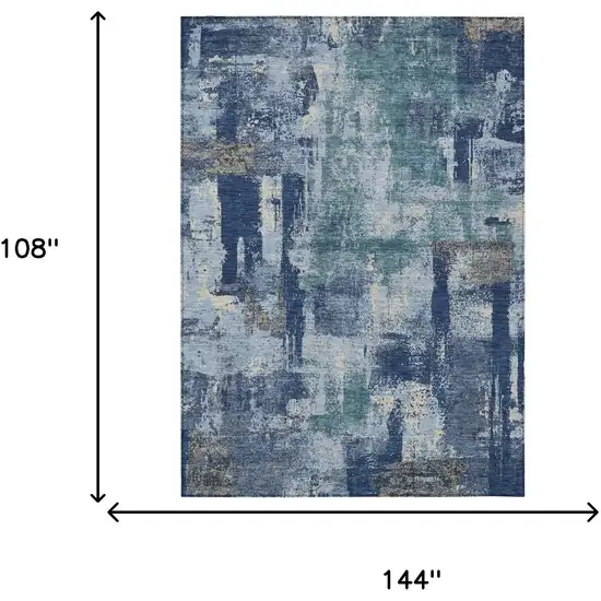 Navy Blue And Ivory Abstract Washable Indoor Outdoor Area Rug Photo 9