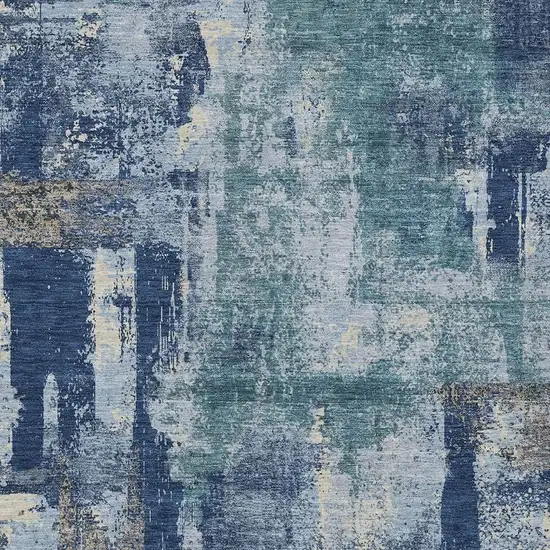 Navy Blue And Ivory Abstract Washable Indoor Outdoor Area Rug Photo 5