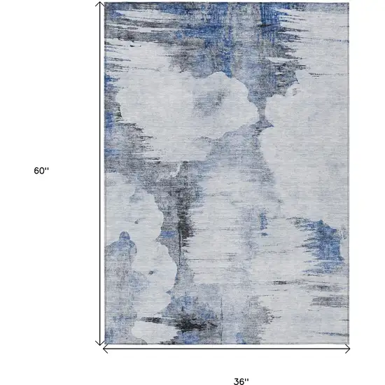 Navy Blue And Ivory Abstract Washable Indoor Outdoor Area Rug Photo 3