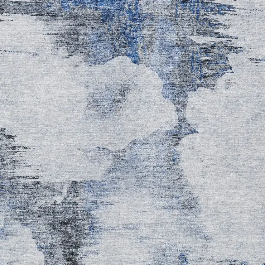 Navy Blue And Ivory Abstract Washable Indoor Outdoor Area Rug Photo 6