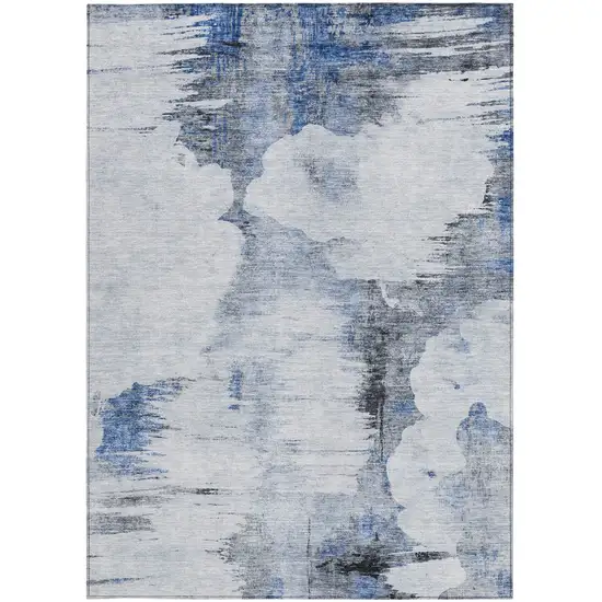 Navy Blue And Ivory Abstract Washable Indoor Outdoor Area Rug Photo 5