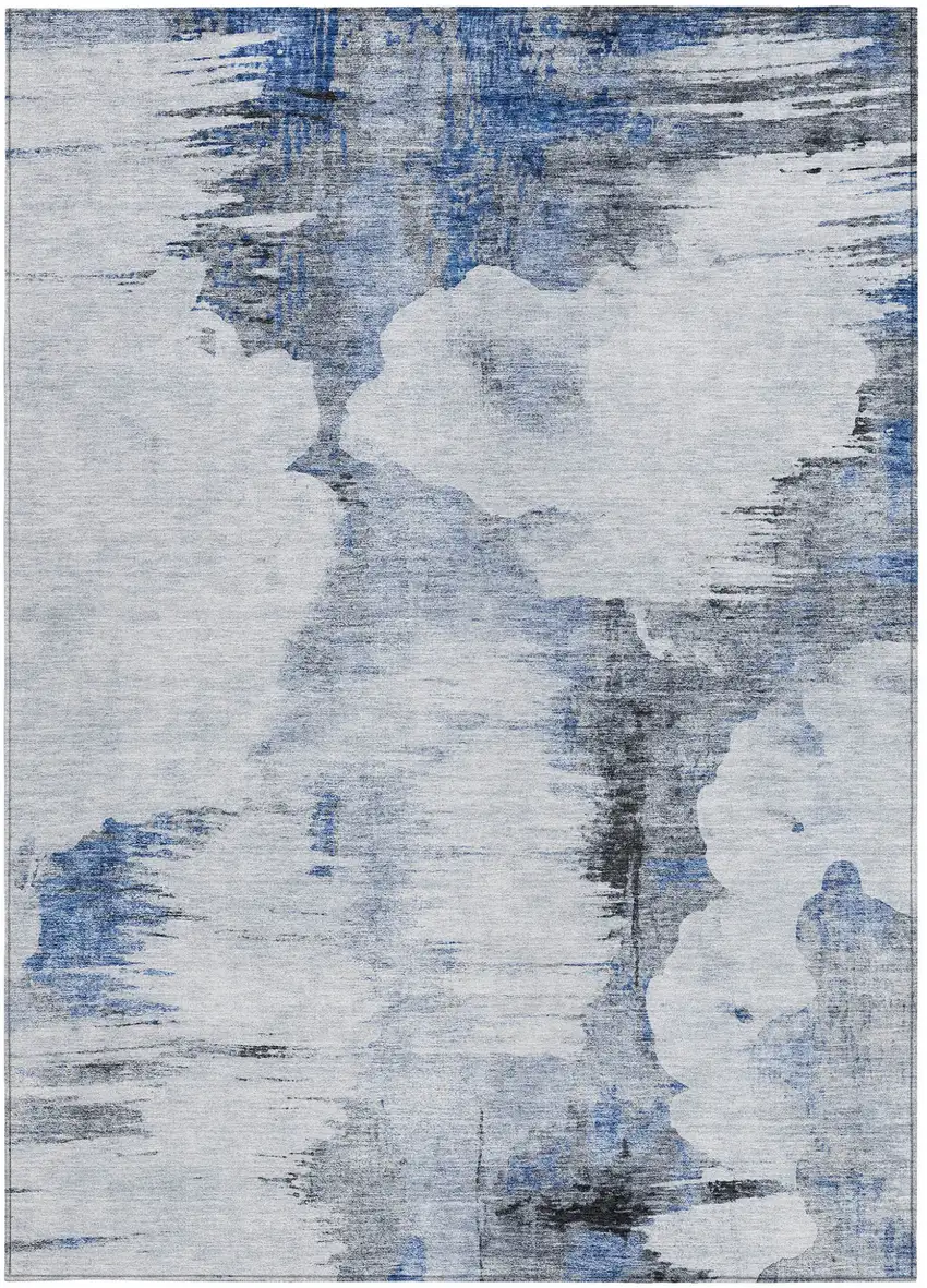 Navy Blue And Ivory Abstract Washable Indoor Outdoor Area Rug Photo 5