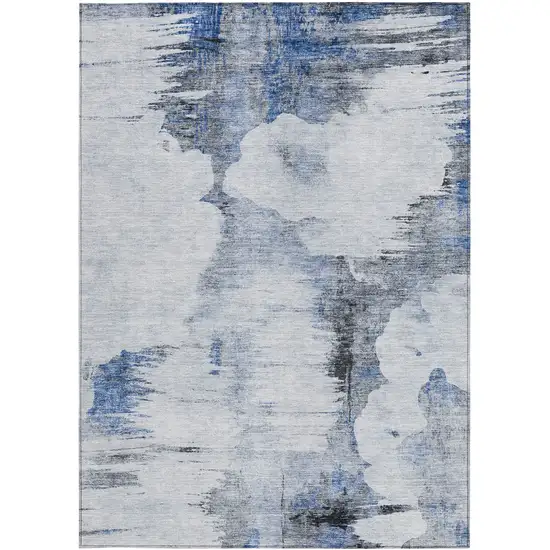 Navy Blue And Ivory Abstract Washable Indoor Outdoor Area Rug Photo 5