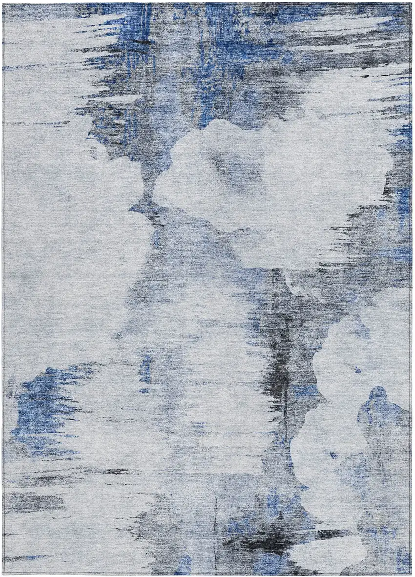 Navy Blue And Ivory Abstract Washable Indoor Outdoor Area Rug Photo 5
