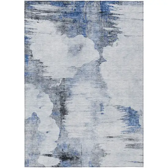 Navy Blue And Ivory Abstract Washable Indoor Outdoor Area Rug Photo 1