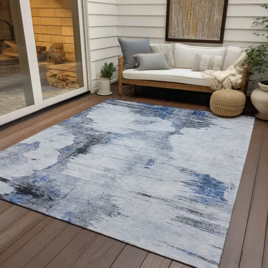Navy Blue And Ivory Abstract Washable Indoor Outdoor Area Rug Photo 6
