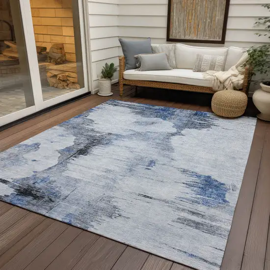 Navy Blue And Ivory Abstract Washable Indoor Outdoor Area Rug Photo 6