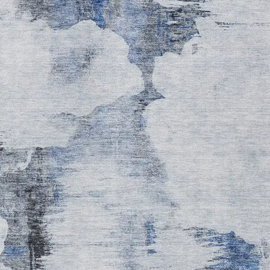 Navy Blue And Ivory Abstract Washable Indoor Outdoor Area Rug Photo 4