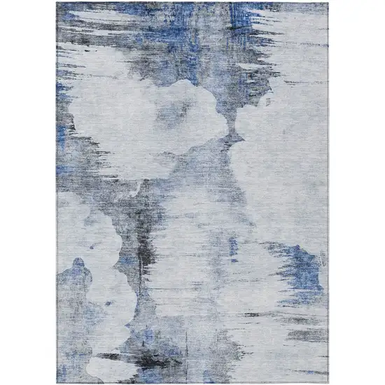 Navy Blue And Ivory Abstract Washable Indoor Outdoor Area Rug Photo 1
