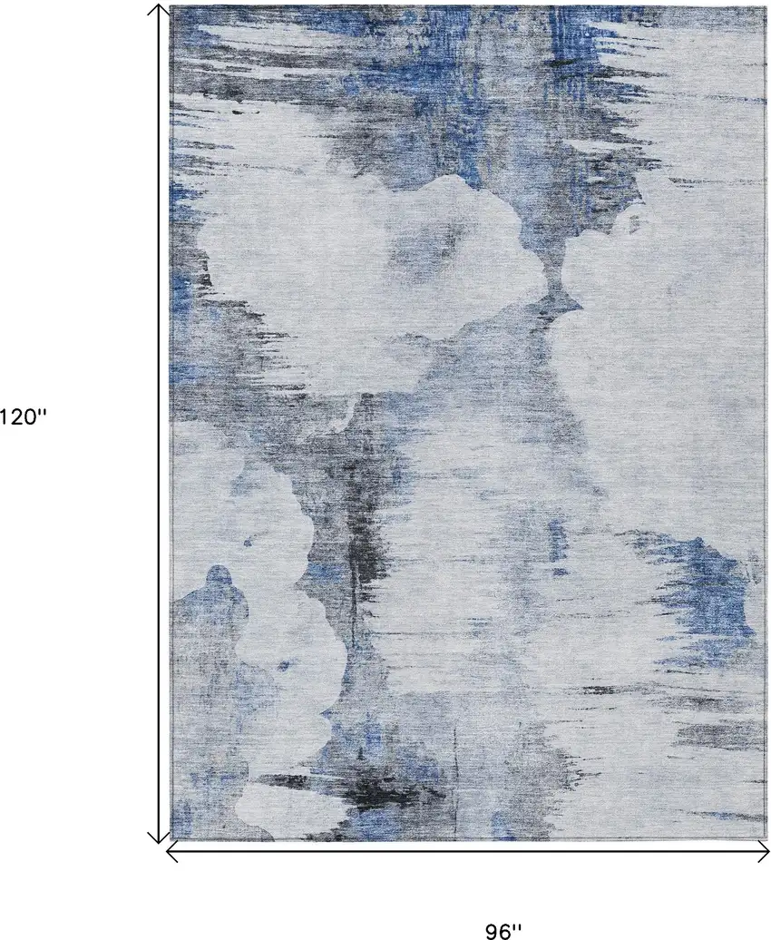 Navy Blue And Ivory Abstract Washable Indoor Outdoor Area Rug Photo 3