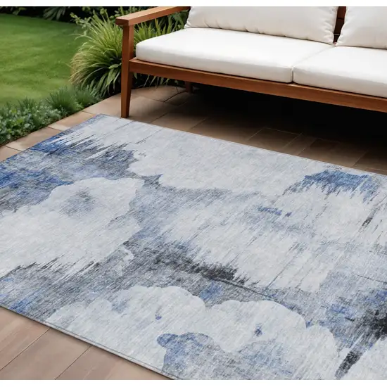 Navy Blue And Ivory Abstract Washable Indoor Outdoor Area Rug Photo 1