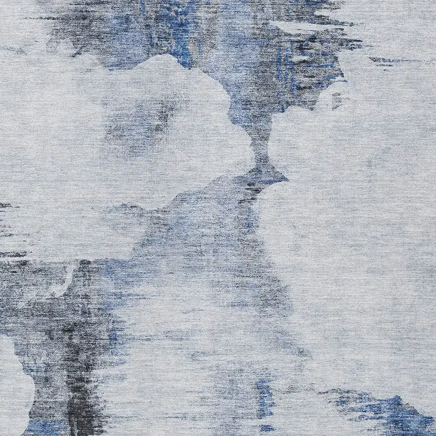 Navy Blue And Ivory Abstract Washable Indoor Outdoor Area Rug Photo 4