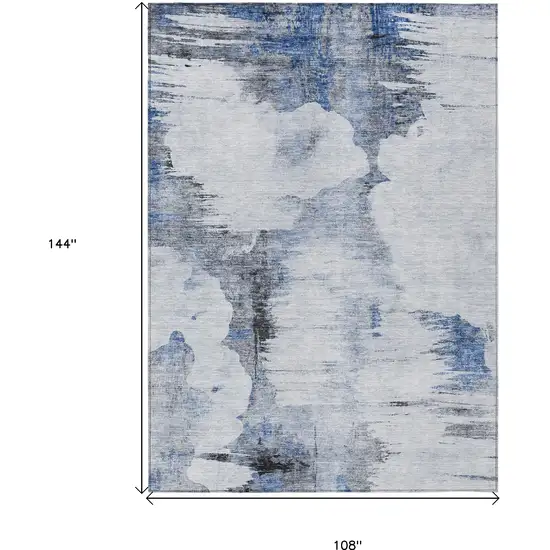 Navy Blue And Ivory Abstract Washable Indoor Outdoor Area Rug Photo 3